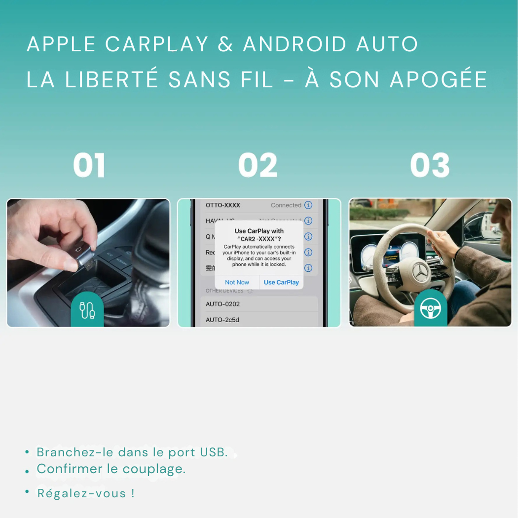 Cervora Mini Cube 3.0 – Adaptateur CarPlay & Android Auto Sans Fil