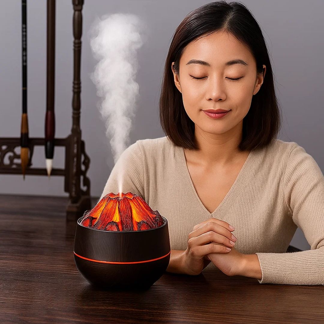 FlameMist | Ätherischer Öldiffusor – LED-Flamme – Zwei Nebelmodi – Silent USB-Design – Entspannungsgefäß für Zuhause