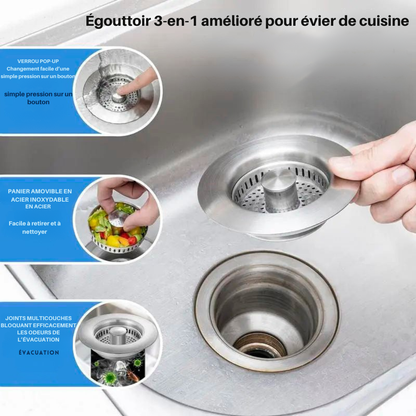 Bouchon Filtrant 3-en-1 pour Évier – Filtre à Résidus | Cervora
