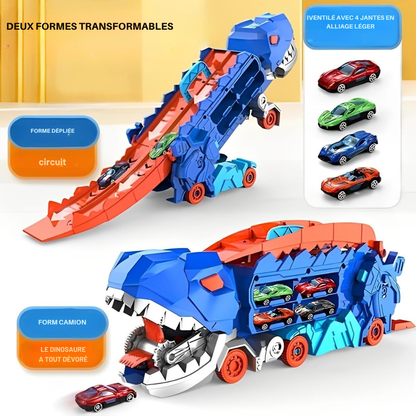 Camion Dinosaure 3-en-1 avec Circuit & 4 Voitures | Cervora