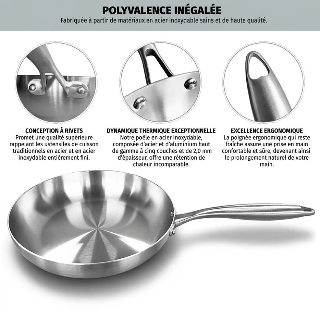 Poêles en Inox Sans PFAS – Compatible Induction | Cervora