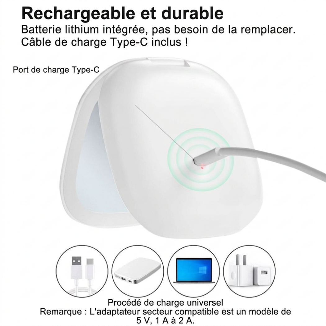 Mini Miroir LED Grossissant 1×/10× Rechargeable USB-C | Cervora