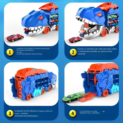 Camion Dinosaure 3-en-1 avec Circuit & 4 Voitures | Cervora