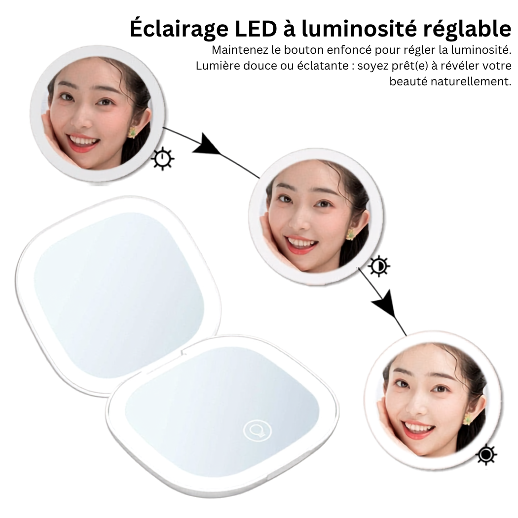 Mini Miroir LED Grossissant 1×/10× Rechargeable USB-C | Cervora
