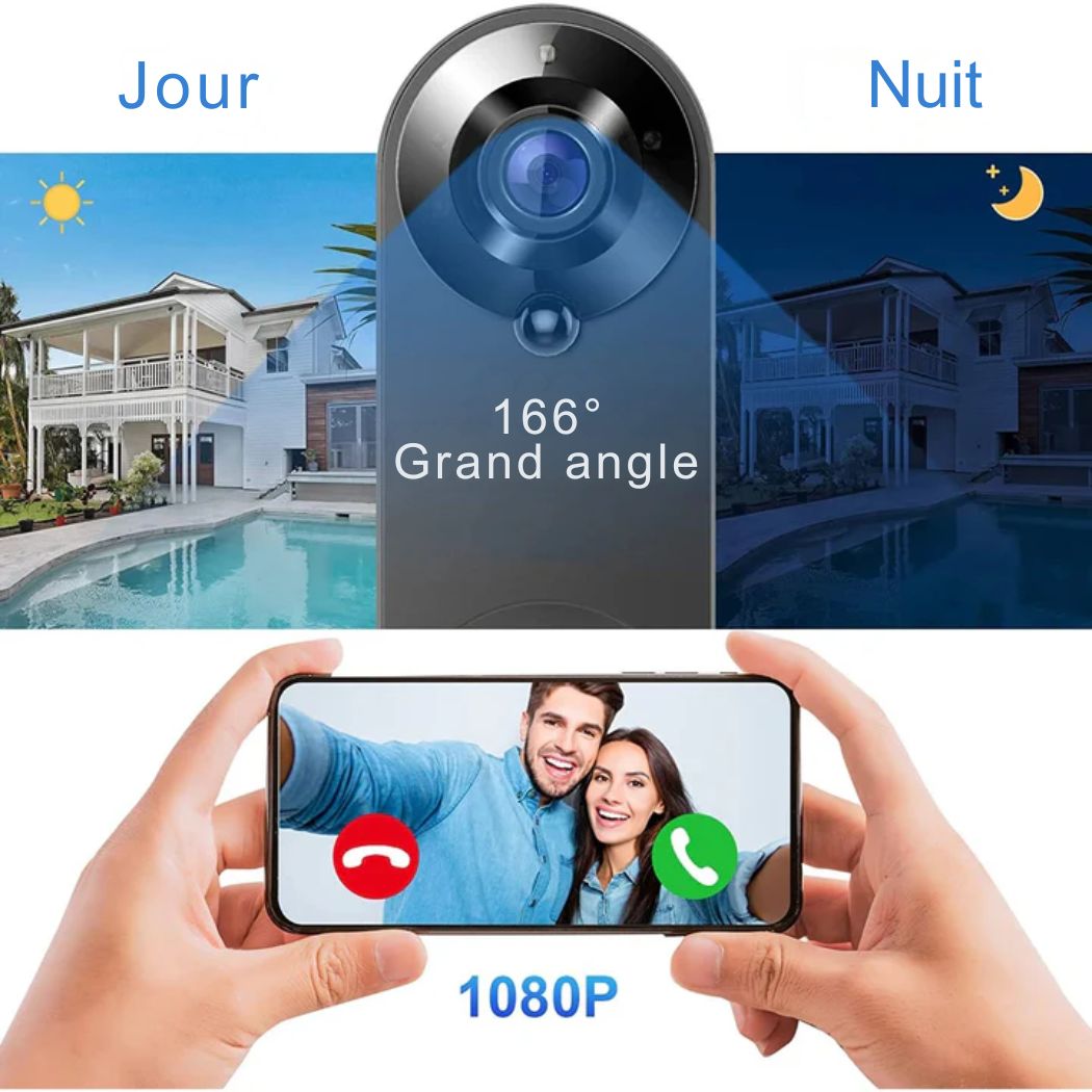 Sonnette vidéo WiFi sans fil – surveillance HD et communication bidirectionnelle