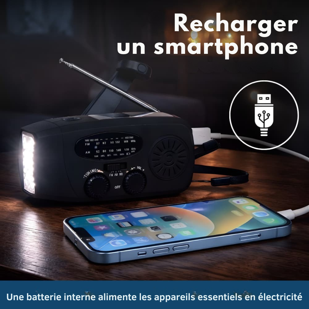 Radio d’Urgence Solaire avec Manivelle & Lampe LED | Cervora