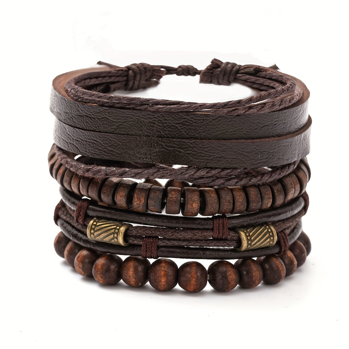 Lederarmband-Set mit Holzperlen – Mehrlagig verstellbar