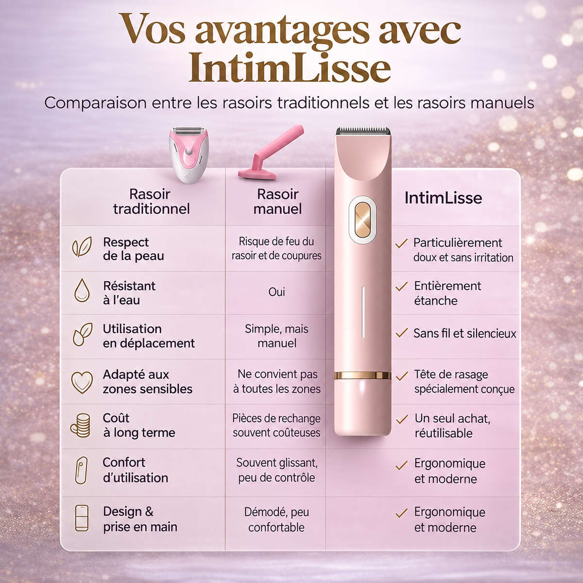 Cervora – Rasoir Électrique Femme 2-en-1 Zones Sensibles