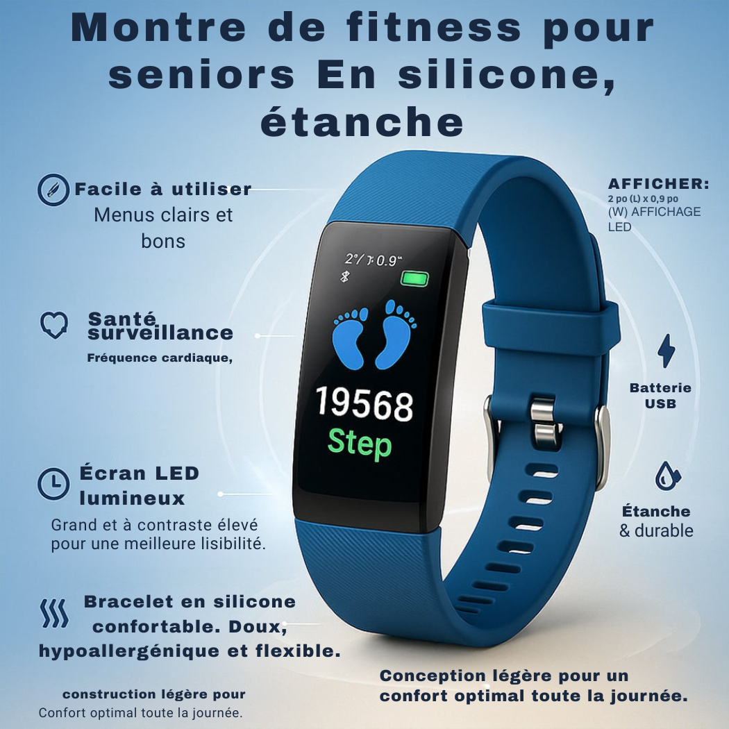 Montre Fitness pour Seniors – Cardio, Pas & Sommeil | Cervora