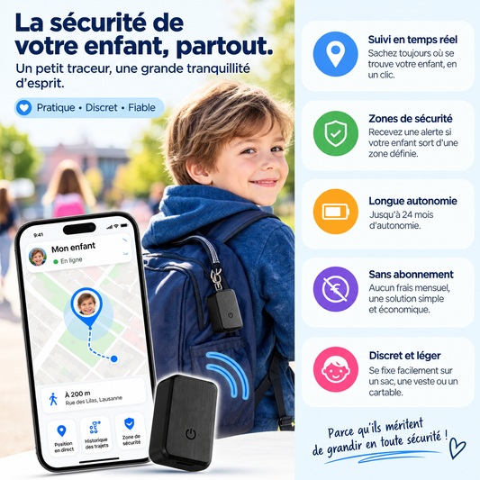 Mini Traceur GPS Enfant – Temps Réel & Alerte de Zone | Cervora