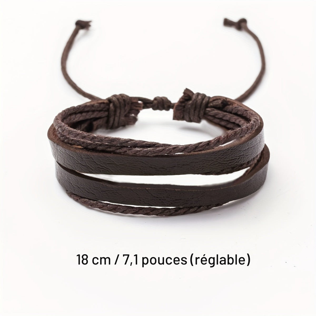 Set de 4 Bracelets en Cuir & Bois – Style Naturel et Élégant | Cervora