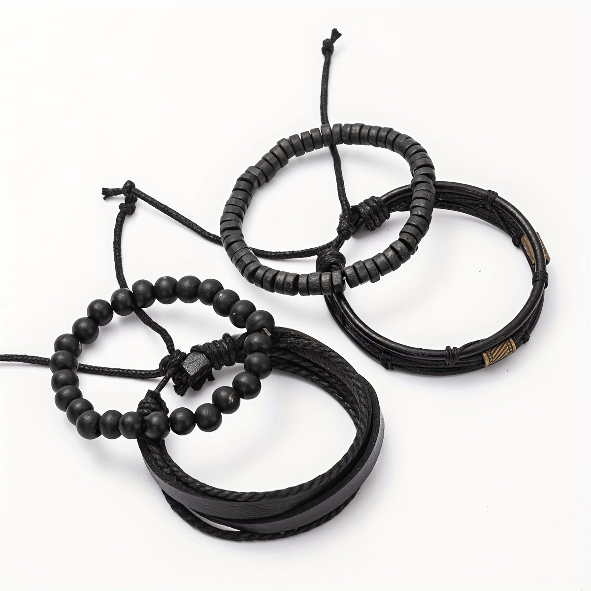 Lederarmband-Set mit Holzperlen – Mehrlagig verstellbar
