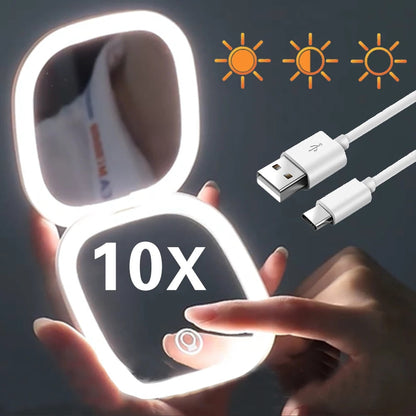Sandsberg | Mini LED 10x Vergrößerung Kosmetikspiegel mit verschiedenen Lichteinstellungen, USB aufladbar