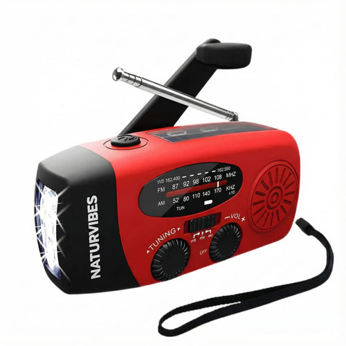 Radio de Secours Solaire Multifonction avec Manivelle et Lampe LED