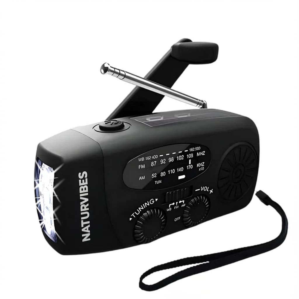 Radio de Secours Solaire Multifonction avec Manivelle et Lampe LED
